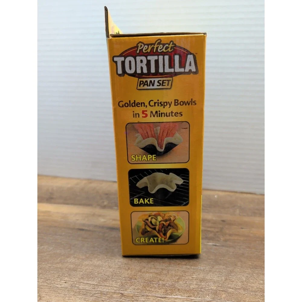 Perfect Tortilla Pan Set 4 Non-Stick Pans Baked Not Fried Taco Salad Bowl Shells